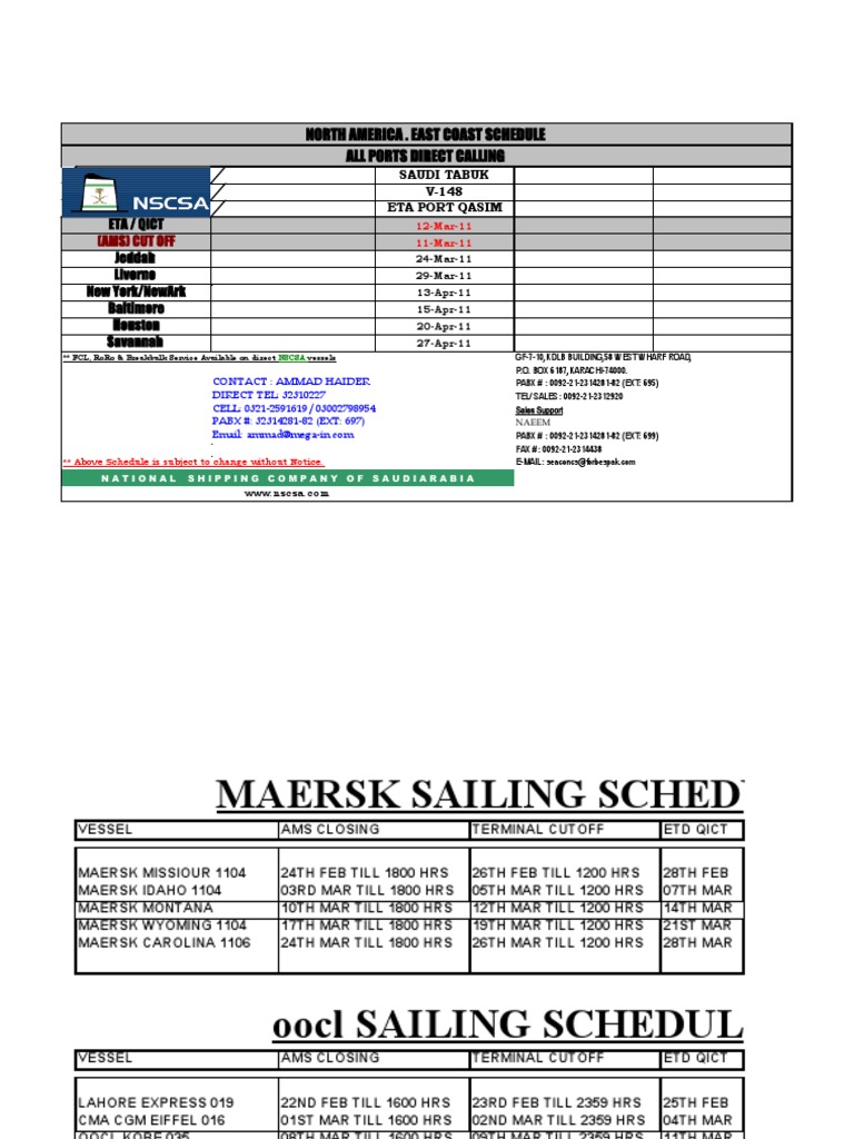 North America East Coast Shipping Schedule | PDF | Ships | Freight ...