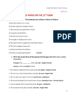 Test Paper For The 12 Form: 1. Decide Whether The Sentences Are Written in Active or Passive