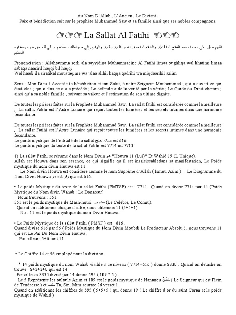 Bienfaits de la Salatoul Fatihi | PDF | Allah | Sourate