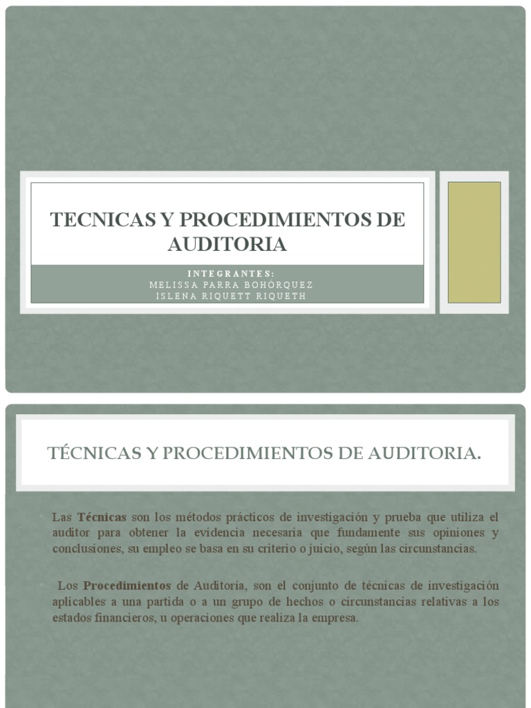 Técnicas y Procedimientos de Auditoría | PDF | Auditoría | Contralor