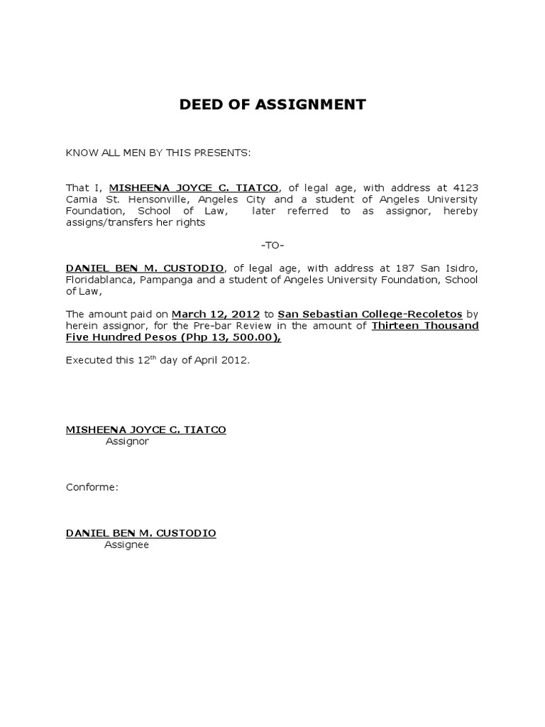 Deed of assignment pdf