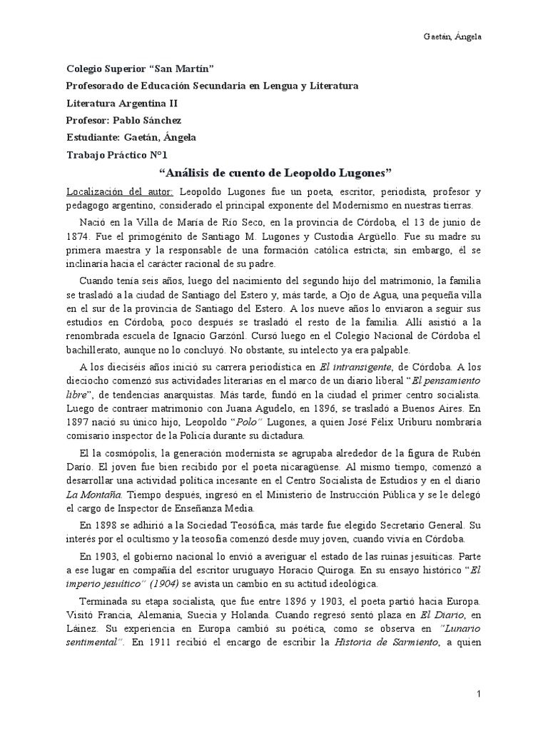 Análisis Leopoldo Lugones Pdf Poesía