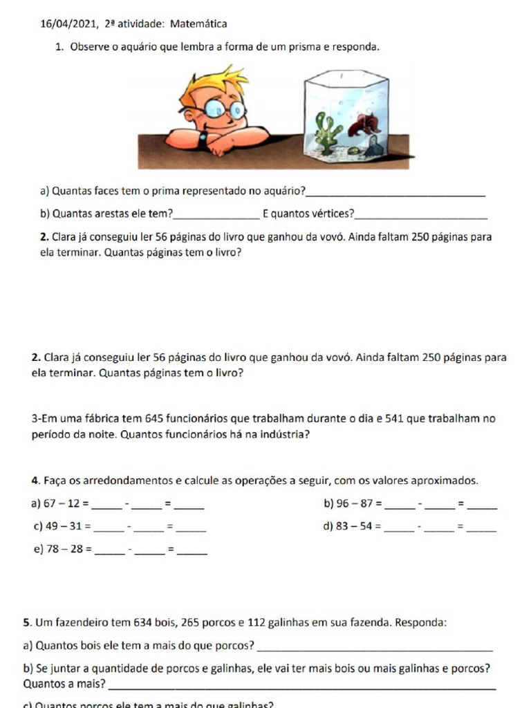 Matemática Poliedros Adição e Subtração 5º Ano | PDF