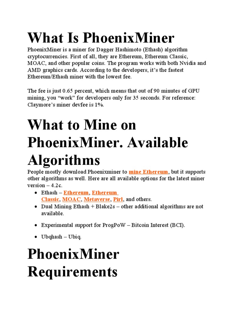 What Is Phoenixminer Mine Ethereum PDF Graphics Processing Unit
