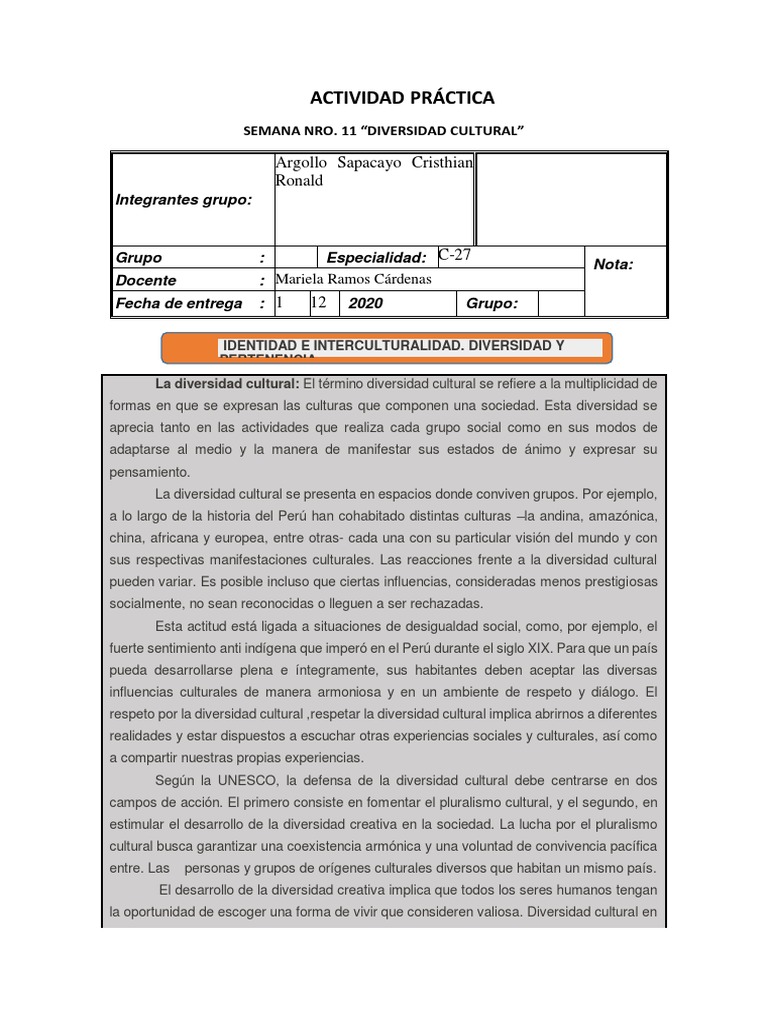 Actividades sobre Diversidad Cultural en Aula | PDF | Diversidad ...