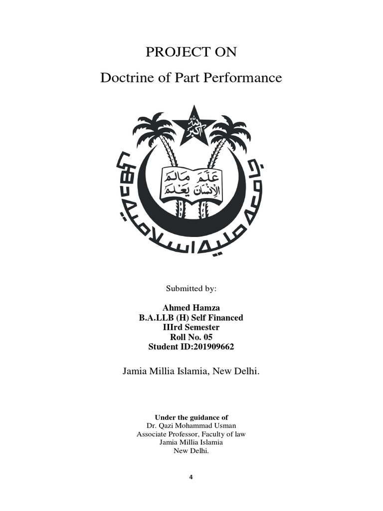 Property Law Doctrine of Part Performance Assignment Semester 3 PDF