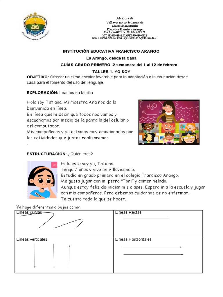 Guía para Grado Primero: Taller "Yo Soy" | PDF | Artes del Lenguaje y ...