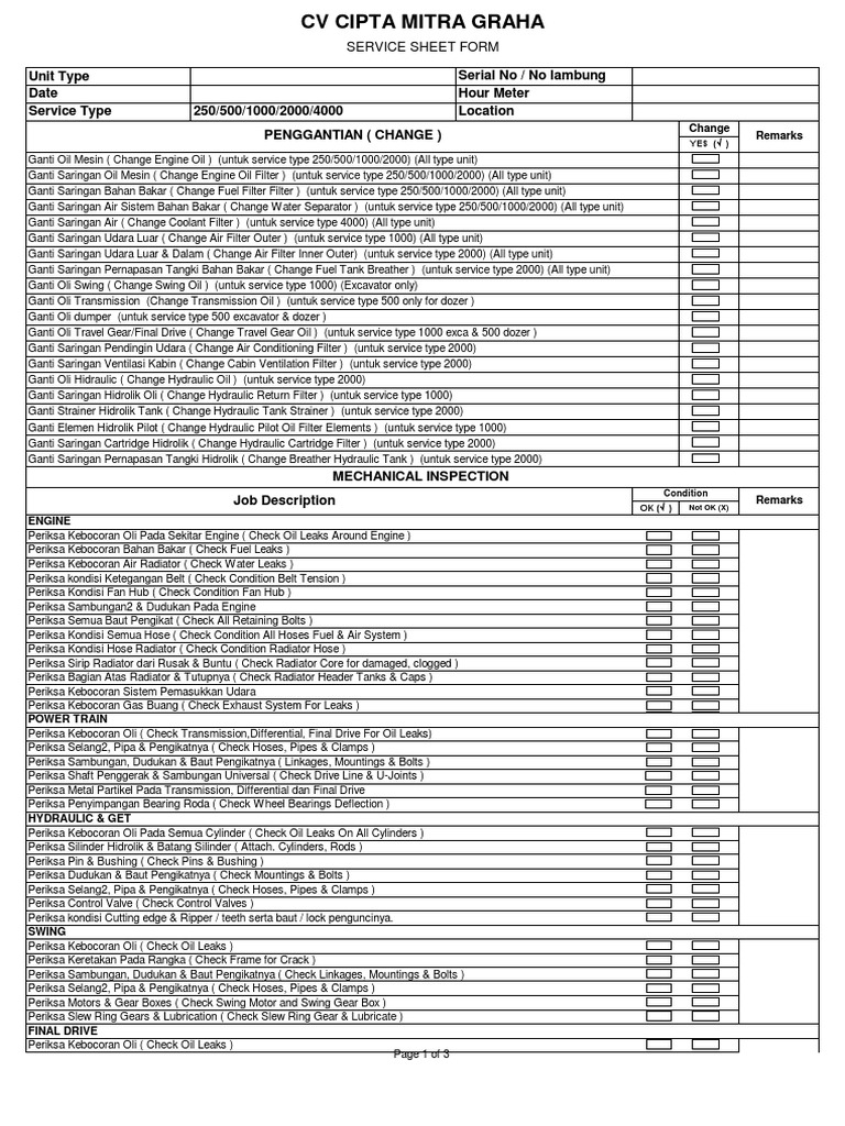 Formulir Layanan dan Pemeriksaan Mekanik | PDF
