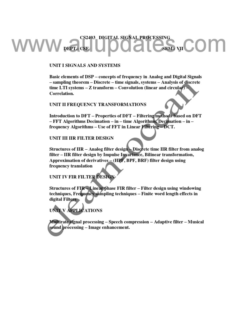 DSP Important Material | PDF | Discrete Fourier Transform | Digital ...