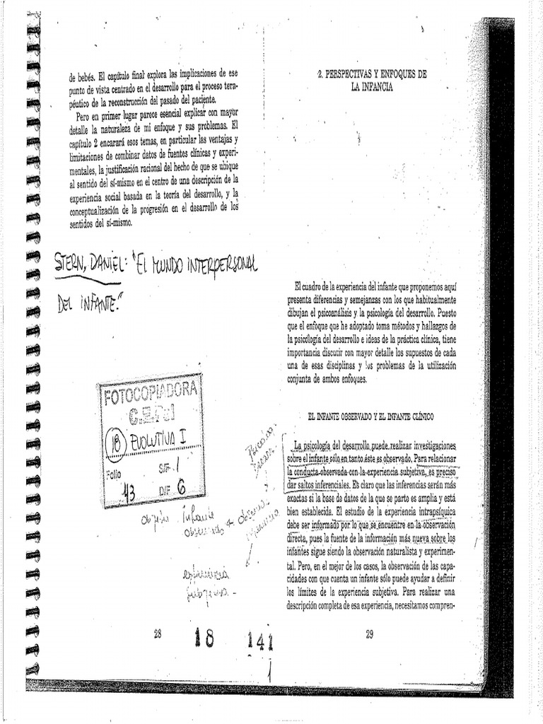 STERN, D. El Mundo Interpersonal Del Infante. Cap 2 Perspectivas y ...
