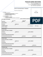 Application Form For Incoming Grade 11 Students: 2 " X 2" Picture