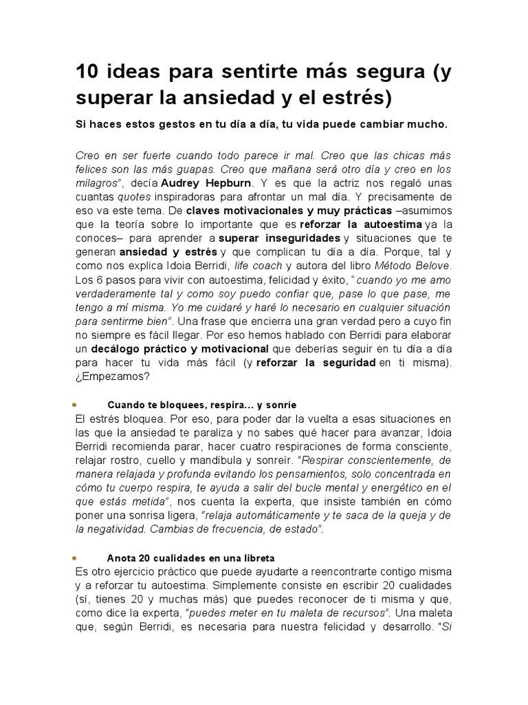 10 Ideas para Sentirte Más Segura | PDF | Autoestima | Cereales