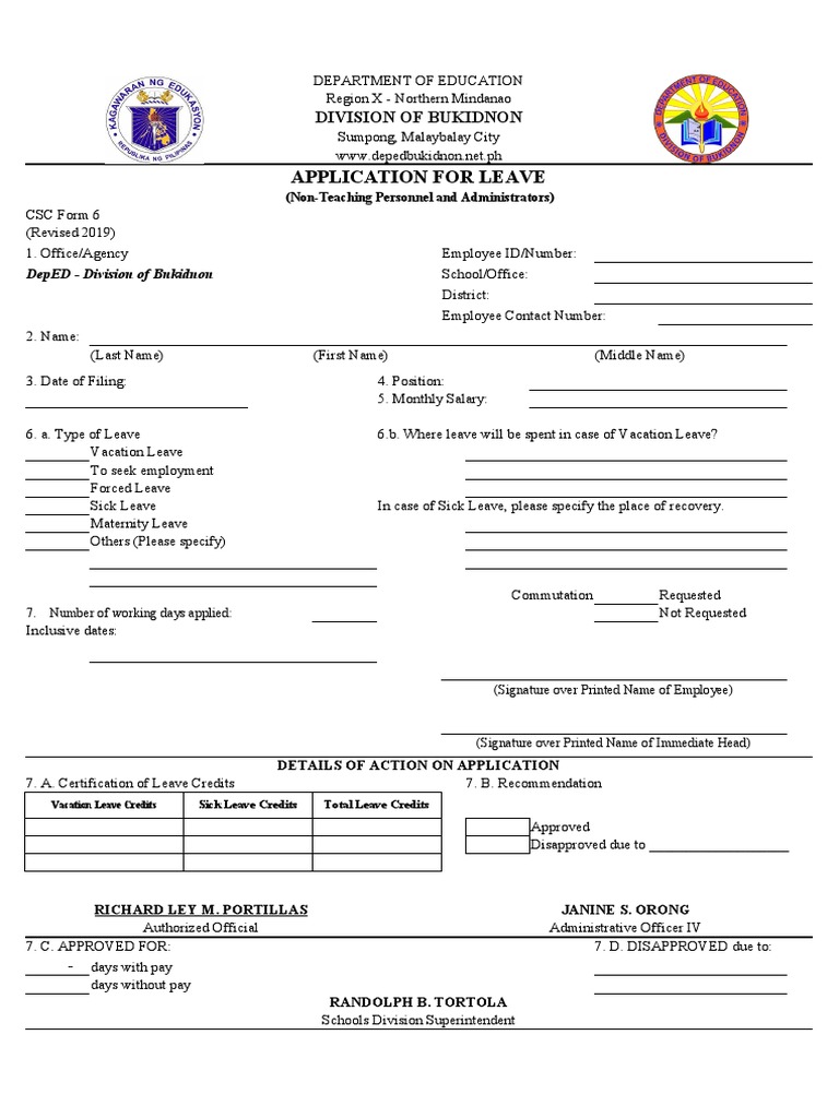 Deped Form 6 PDF Sick Leave Labor