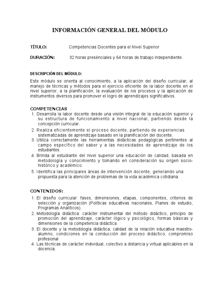 Competencias Educativas en Docencia Superior | PDF | Plan de estudios ...