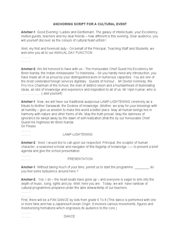 ANCHORING SCRIPT FOR A CULTURAL EVENT