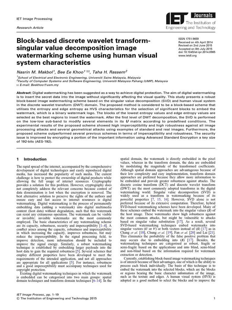 Block-Based Discrete Wavelet Transformsingular | PDF | Wavelet | Signal ...