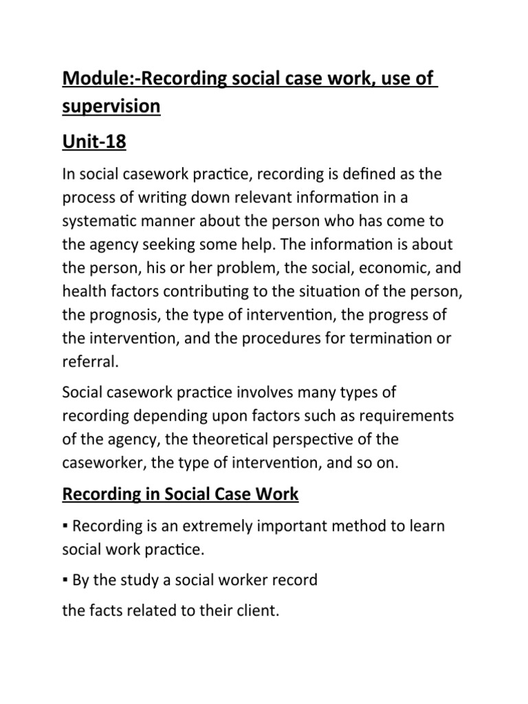 ModuleRecording Social Case Work, Use of Supervision Unit18 PDF