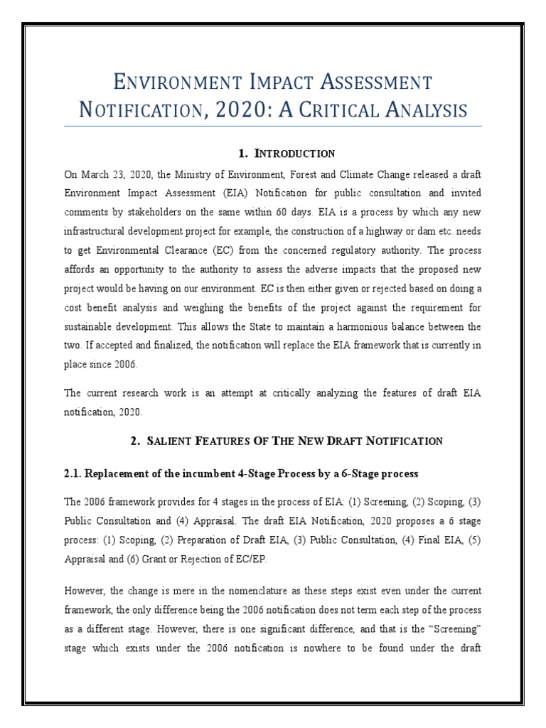 Environment Impact Assessment Notification 2020 Pdf