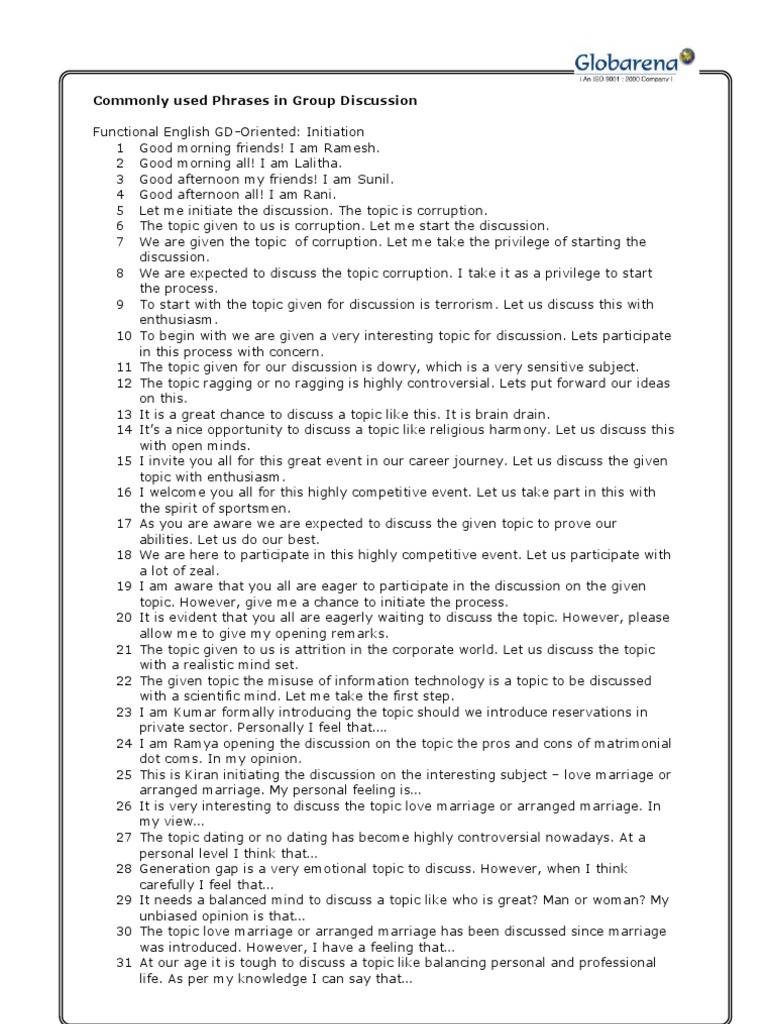 Phrases for Effective Group Discussions | PDF