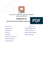 Assignment On: Course Title: Quality Assurance and Validation Course Code: BP-325