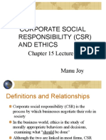 Corporate Social Responsibility (CSR) and Ethics: Chapter 15 Lecture 1 Manu Joy