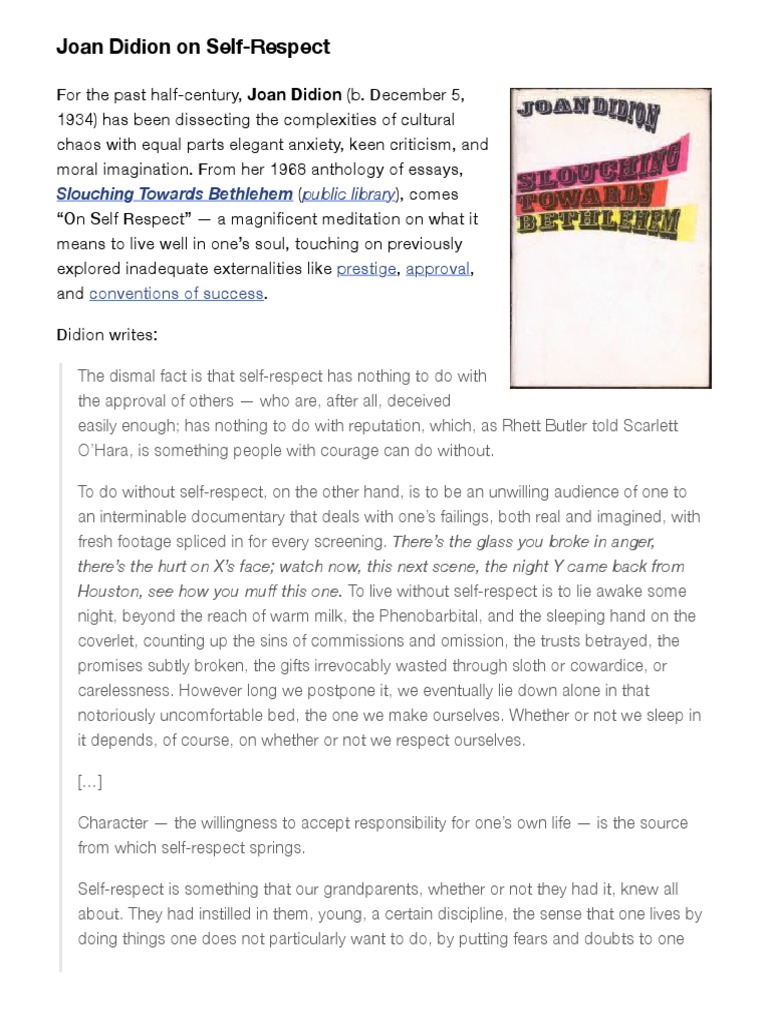 Joan Didion On SelfRespect Brain Pickings PDF Self Esteem Human Nature