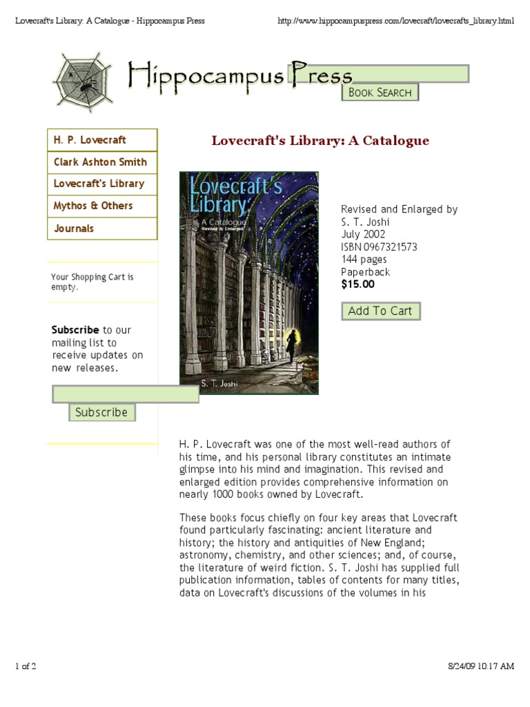 Lovecraft's Library - A Catalogue | PDF | H. P. Lovecraft | Books