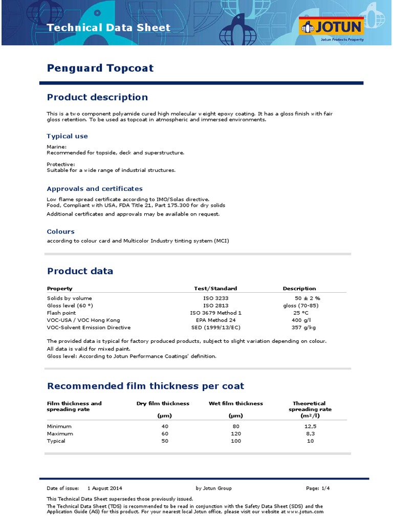 Penguard Topcoat Technical Data Sheet PDF Paint Materials