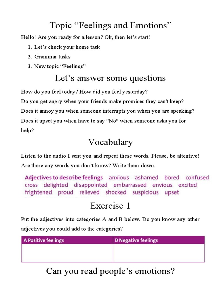 Feelings and Emotions | PDF