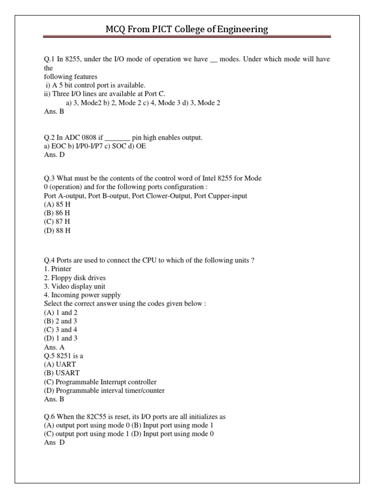 MCQ From PICT College of Engineering PDF Analog To Digital