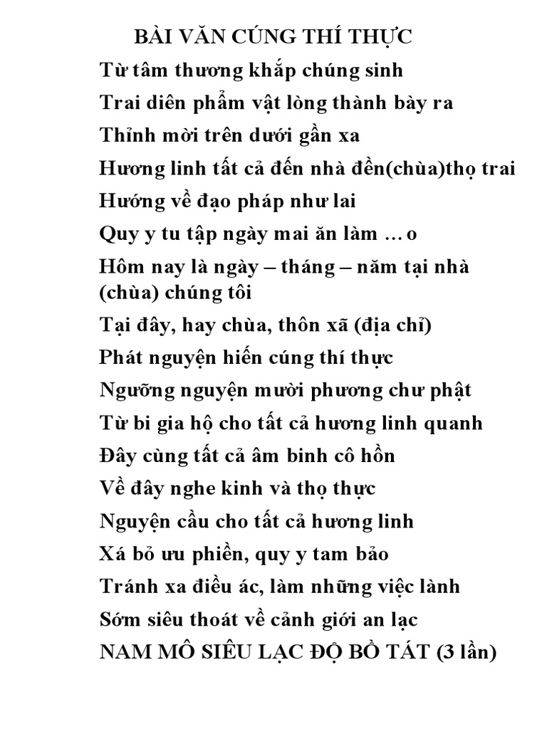 Bài Khấn Cúng Thí Thực: Hướng Dẫn Chi Tiết và Đầy Đủ Nhất
