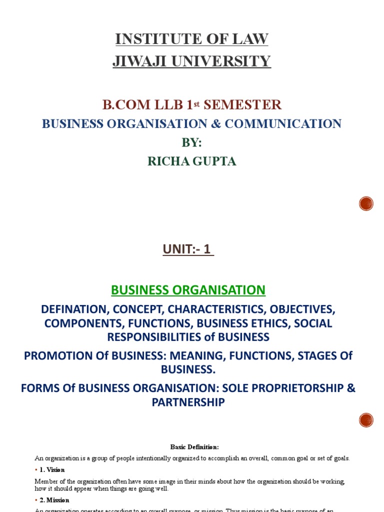 Business Organisation & Communication Notes | PDF | Partnership | Sole ...