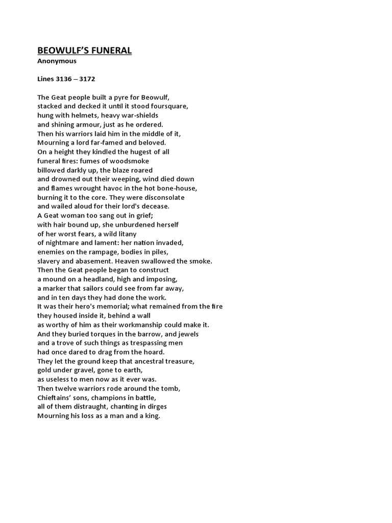 Beowulf S Funeral Analysis | PDF | Beowulf | Funeral, image size:768x1024