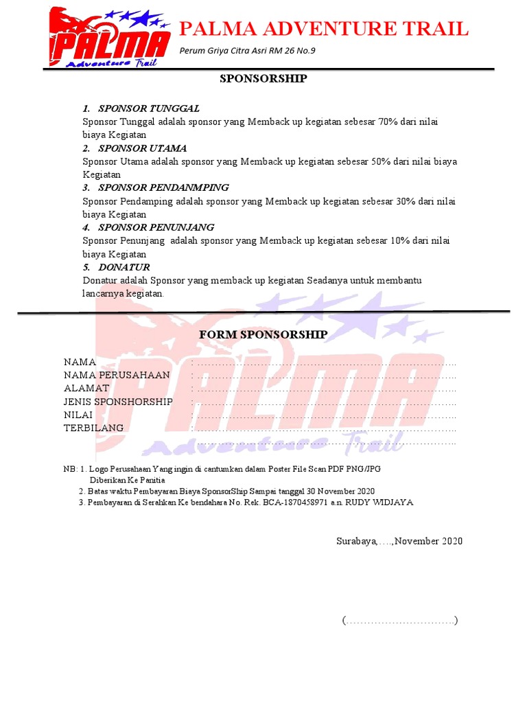 Contoh Formulir Sponsorship Kegiatan | PDF