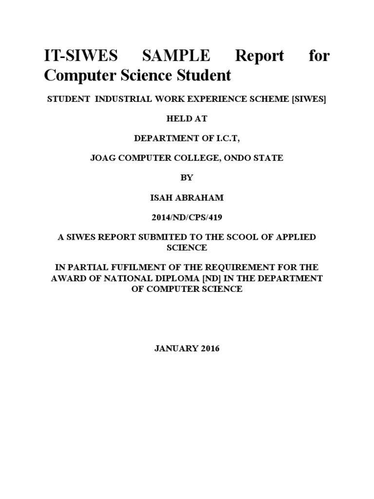 Sample of A logbook for Bachelor of Science in computer science