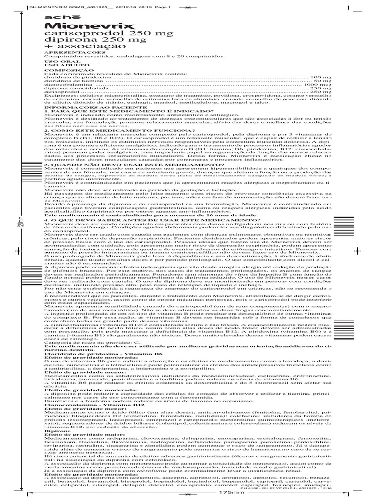 Composição e Indicações do Mionevrix | PDF | Vitamina | Vitamina B12