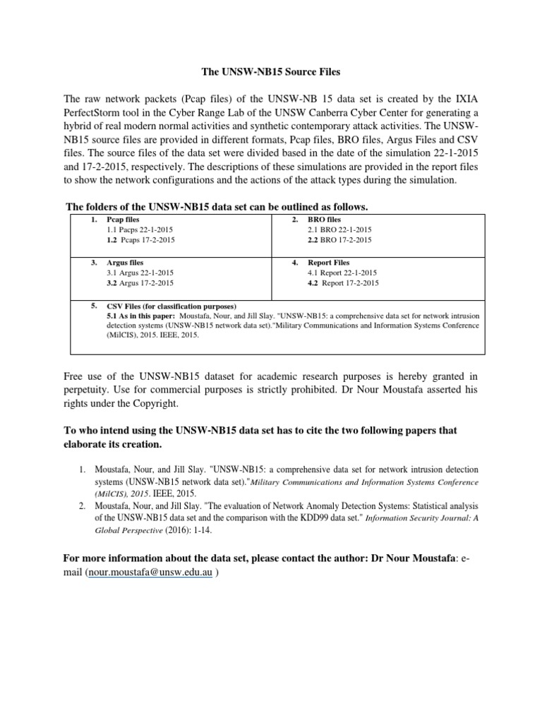 UNSW NB15 Datasets-ReadMe | PDF | Data | Information Technology