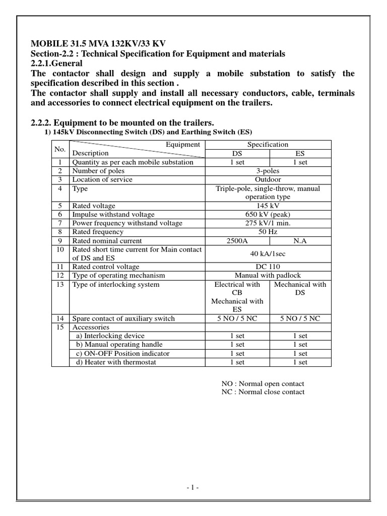 1) 145kV Disconnecting Switch (DS) and Earthing Switch (ES) | PDF ...