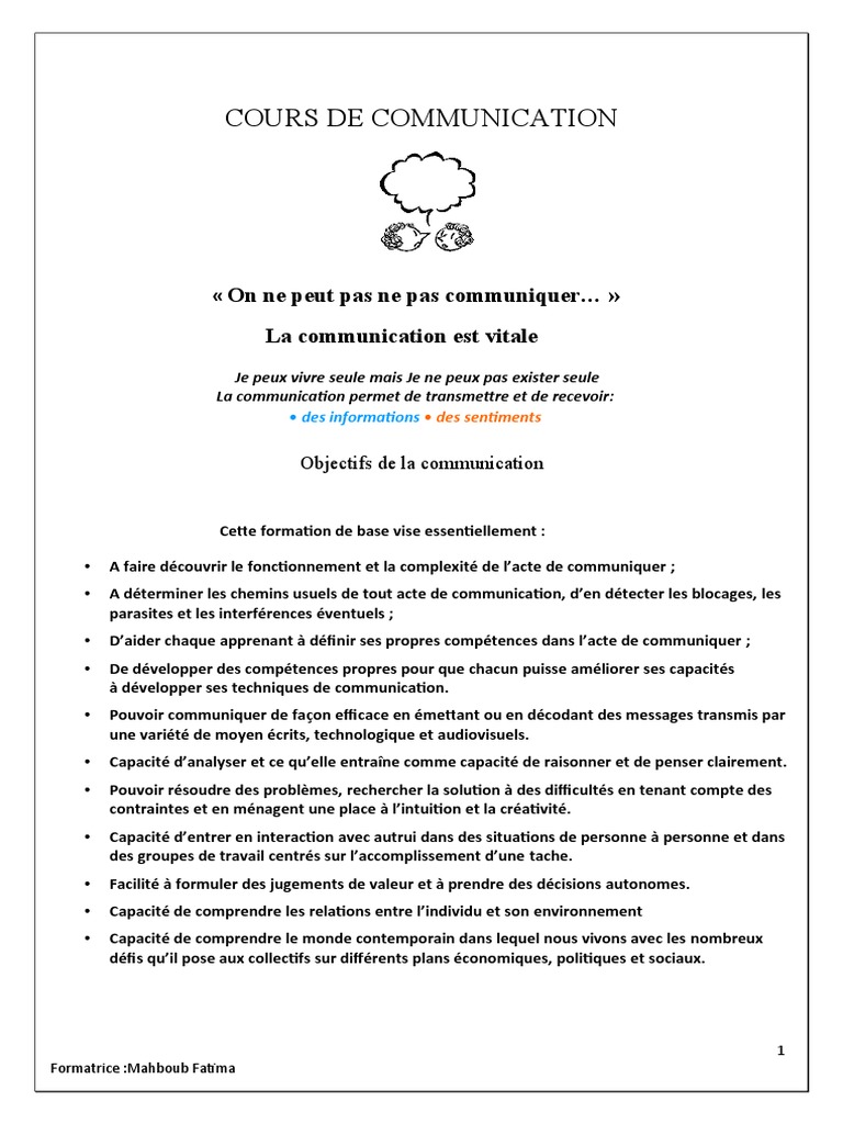 Cours de Communication Essentiel | PDF | Communication non verbale | la ...