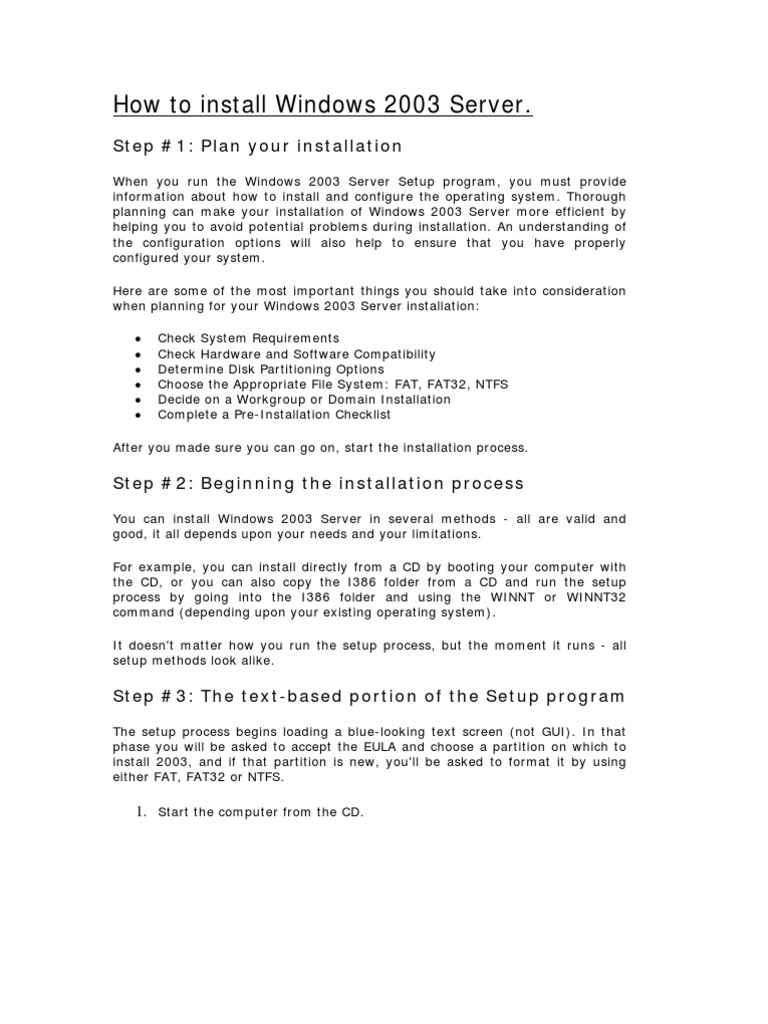 How Can I Install Windows 2003 Server | PDF | File System | Active ...