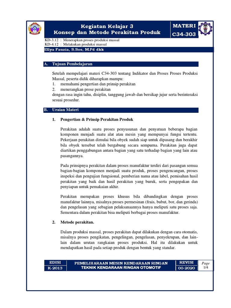 02-MATERI TKRO-C34-303-Konsep Dan Metode Perakitan Produk | PDF