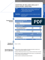 Mortero de Relleno Anclaje Y Nivelación. Grouting: Características Técnicas