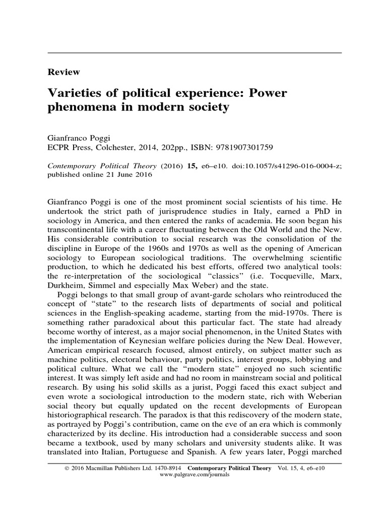 Varieties of Political Experience - Power Phenomena in Modern Society ...