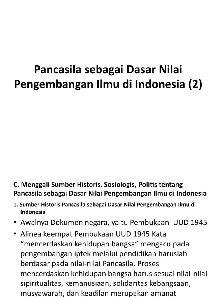 Pancasila Sebagai Dasar Nilai Pengembangan Ilmu | PDF | Ilmu Sosial ...