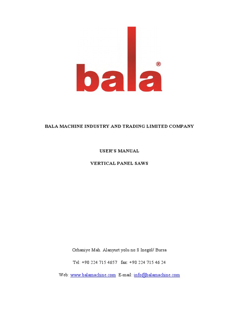 Bala Machine Vertical Panel Saw Manual | PDF | Electrician | Cargo
