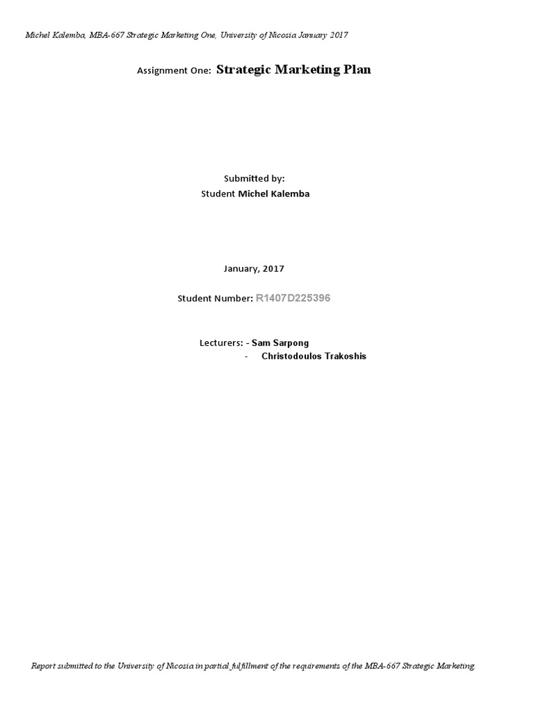 Assignment One Strategic Marketing Plan | PDF | Marketing Strategy ...