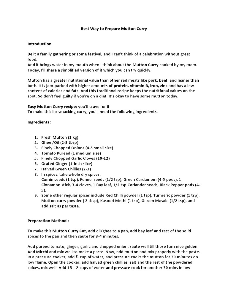Easy Mutton Curry Recipe Guide | PDF | Curry | Desi Cuisine