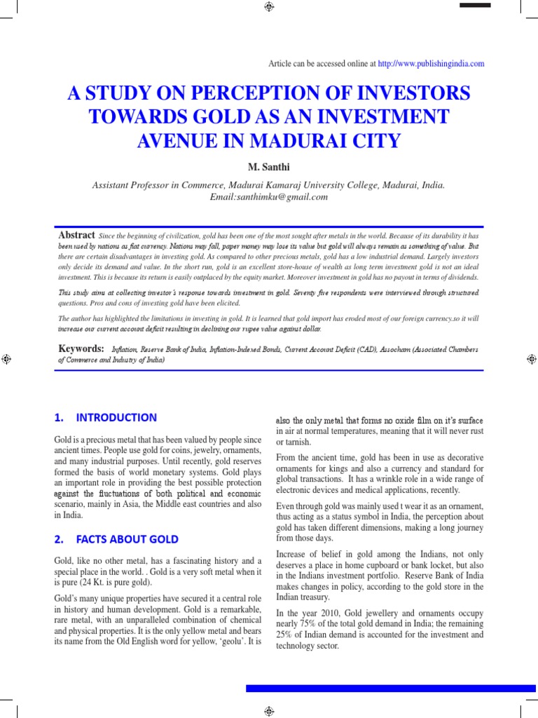 A Study On Perception of Investors Towards Gold As An Investment Avenue ...
