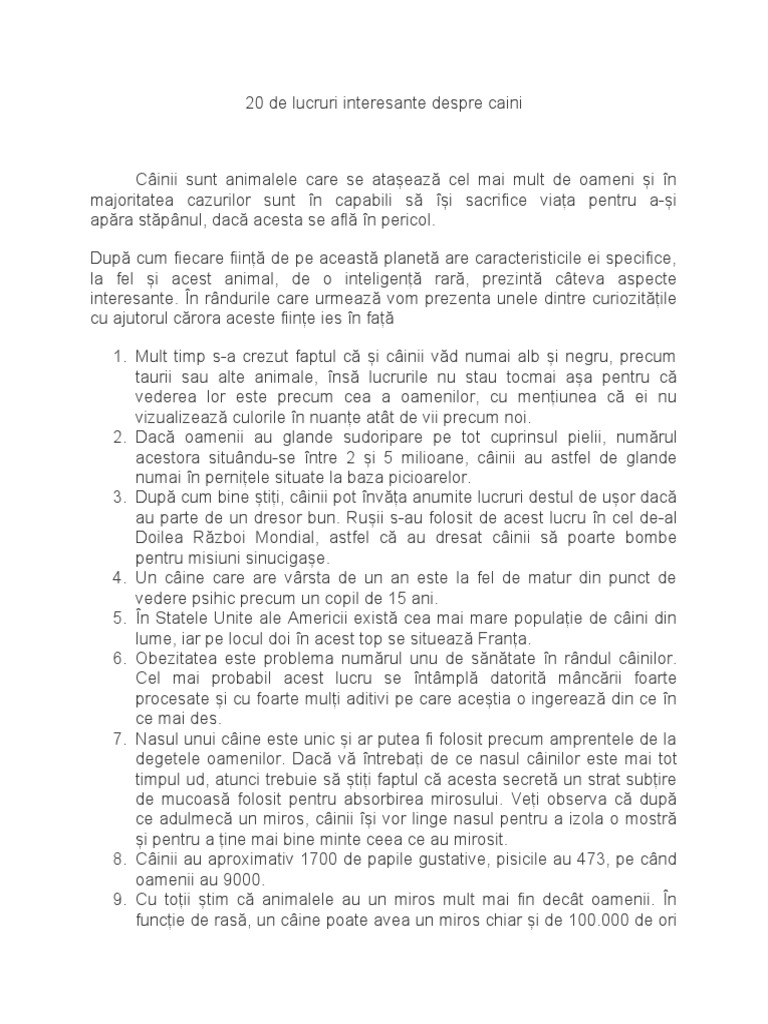 20 de Lucruri Interesante Despre Caini | PDF