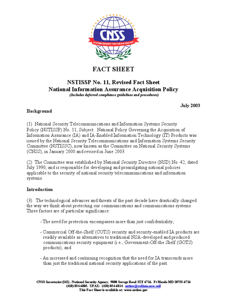 National Security IA Acquisition Policy | PDF | Information Security ...